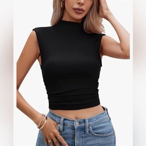 High‎ Neck Crop Top in Black